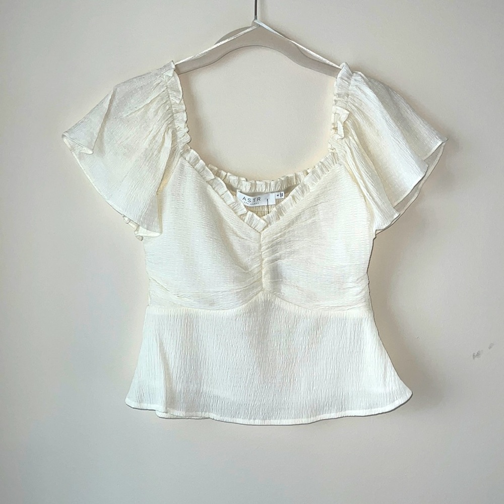 NWT Peplum, Baby Doll Cropped White Blouse